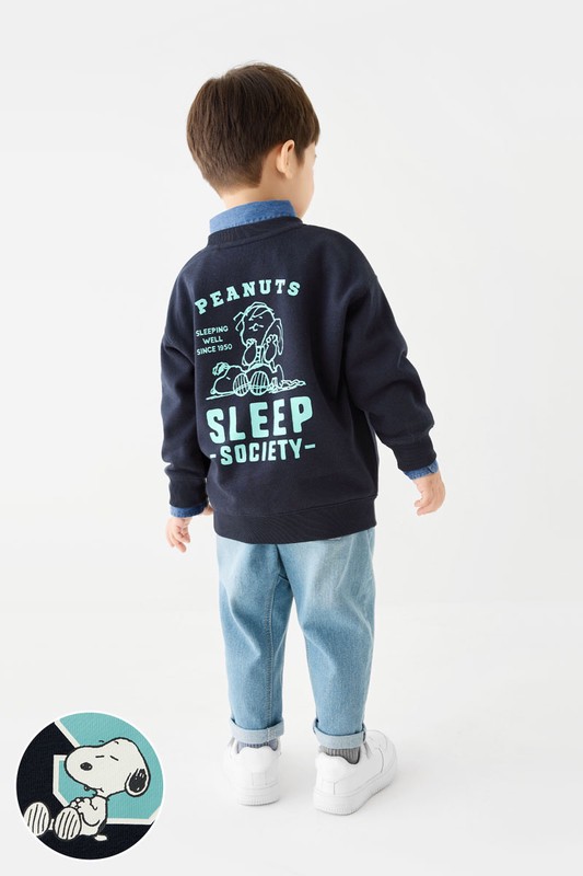 史努比系列毛圈寬版印花圓領衫-13-童