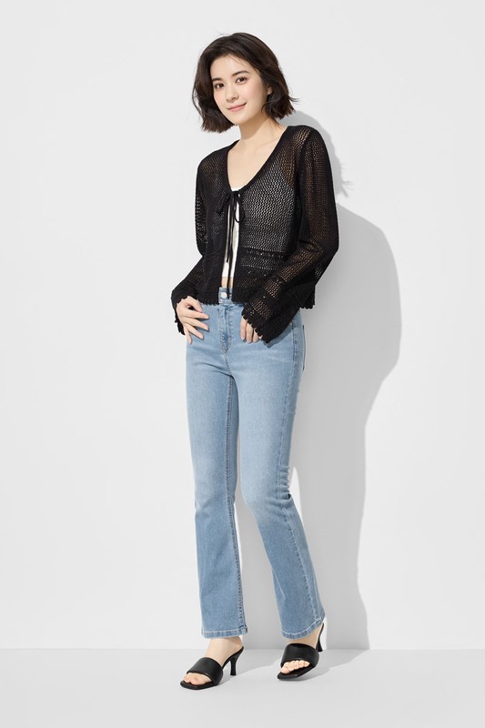 鏤空綁帶開襟外套-女