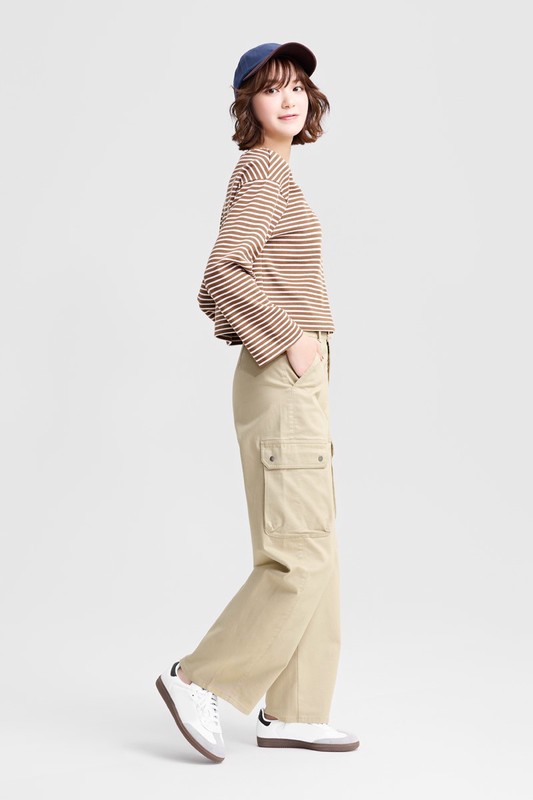 棉質彈性工裝錐形褲-女