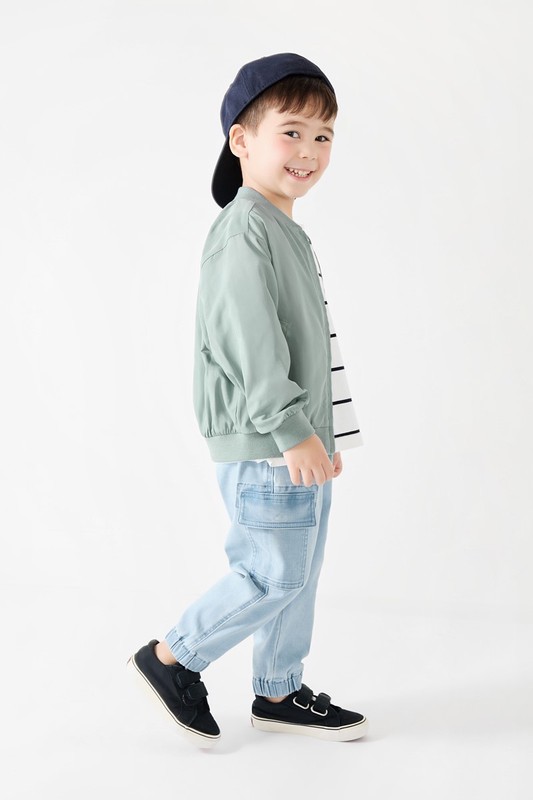 彈性牛仔工裝束口褲-童