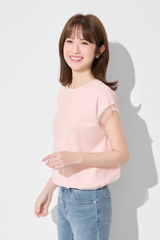 柔滑棉網紗連袖上衣-女