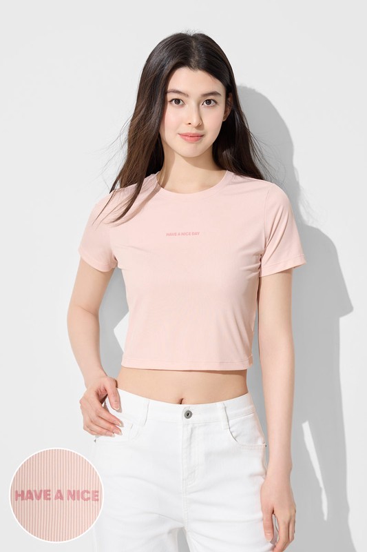 輕涼羅紋文字印花短版上衣-女