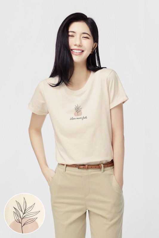 竹節棉印花T恤-女