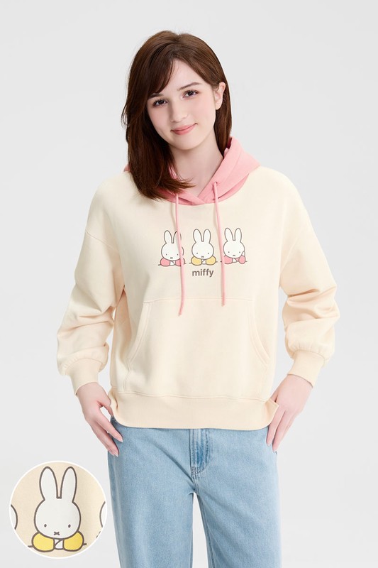 Miffy刷毛寬版印花連帽衫-08-女