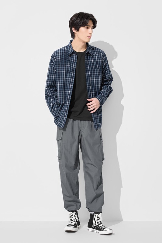 格紋長袖襯衫-男