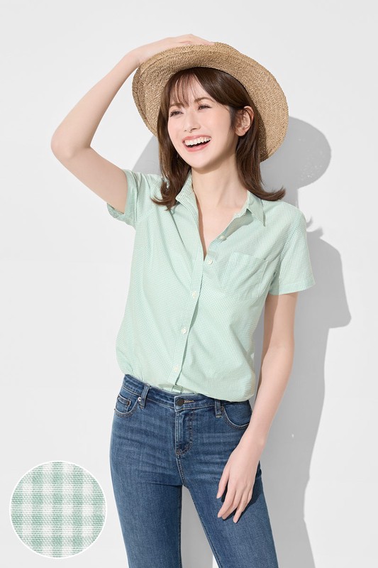 格紋短袖襯衫-女