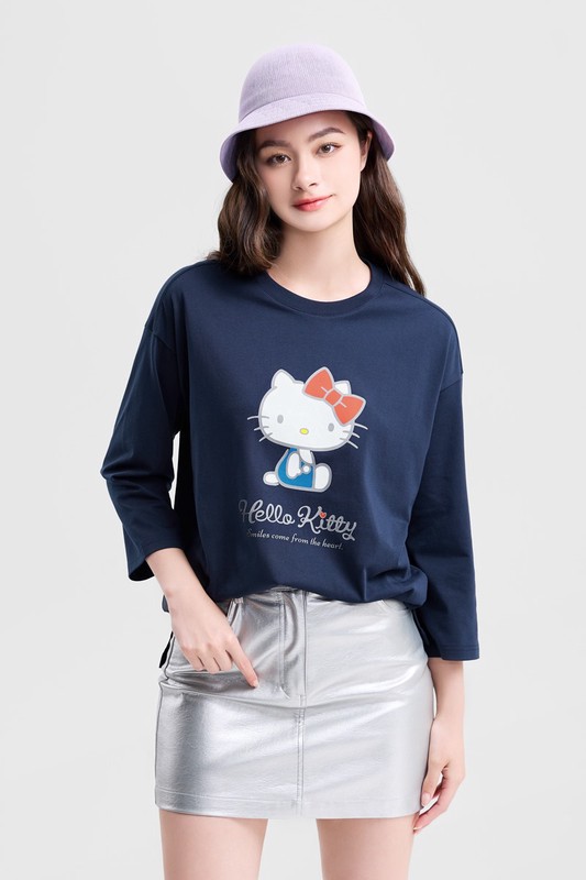 三麗鷗寬長版八分袖印花T恤-03-女