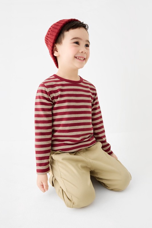 磨毛羅紋條紋圓領T恤-童