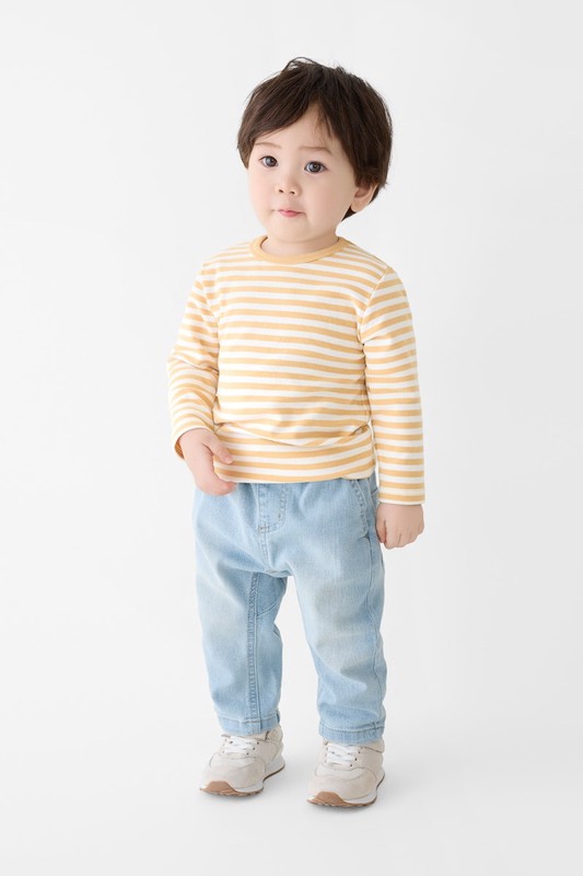 磨毛羅紋條紋圓領T恤-Baby