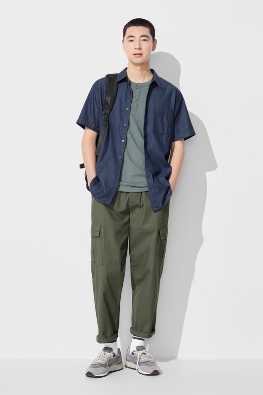 寬版工裝九分褲-男