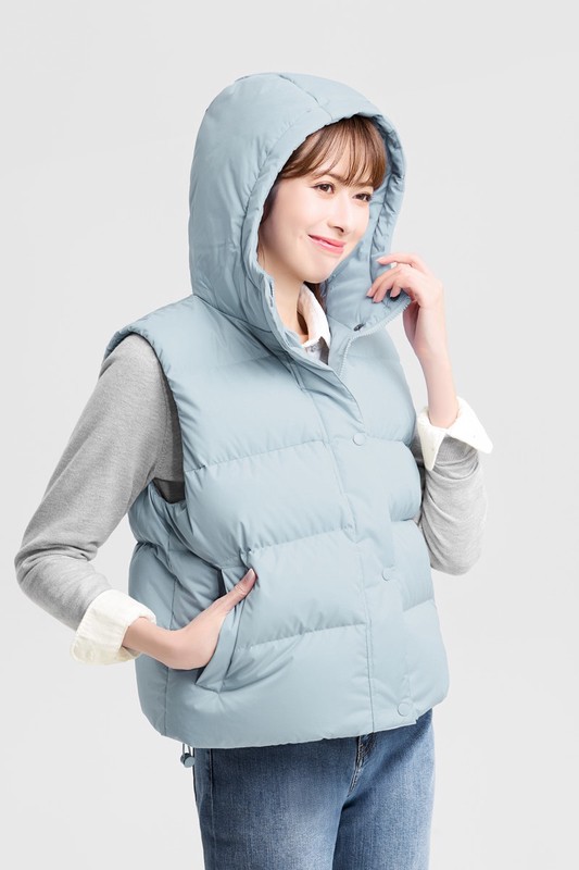 極暖羽絨寬鬆連帽背心-女