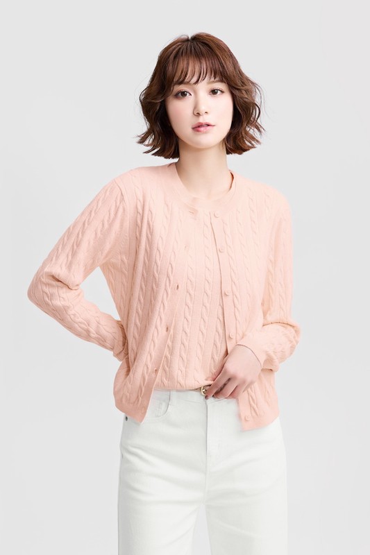 麻花圓領針織外套-女