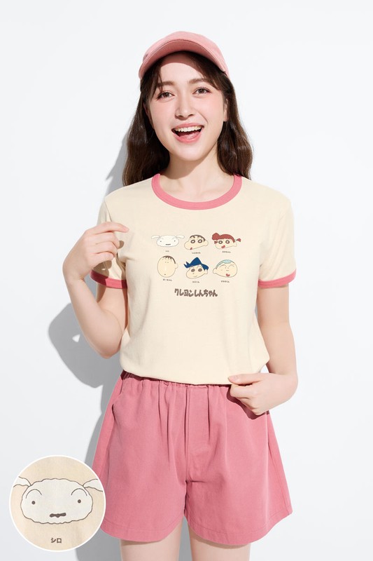 蠟筆小新羅紋配色印花T恤-02-女