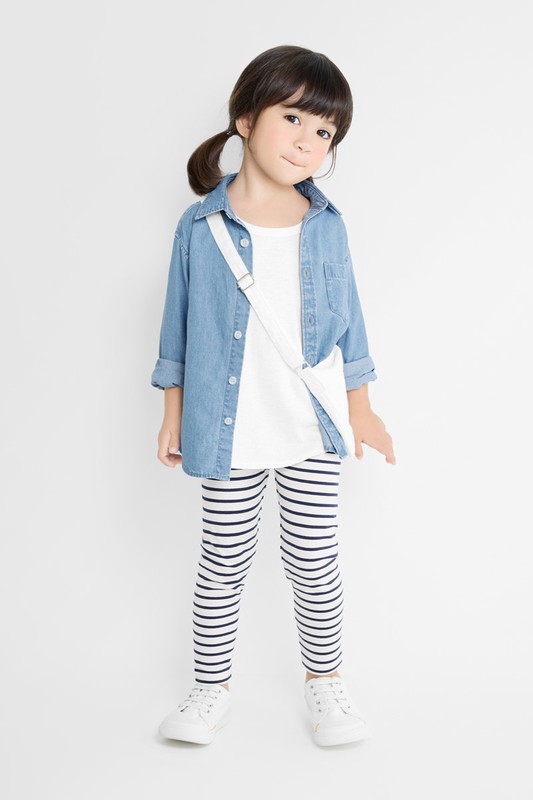 彈力條紋九分內搭褲-童