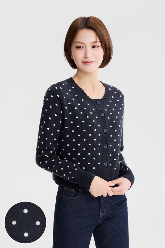 短版點點針織開襟衫-女