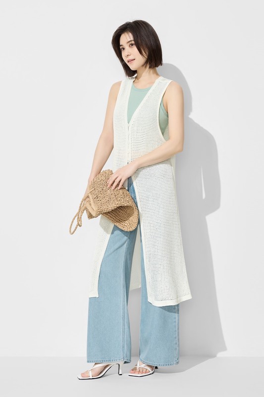 鏤空針織長版背心-女