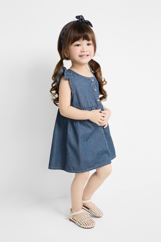 牛仔荷葉袖洋裝-童