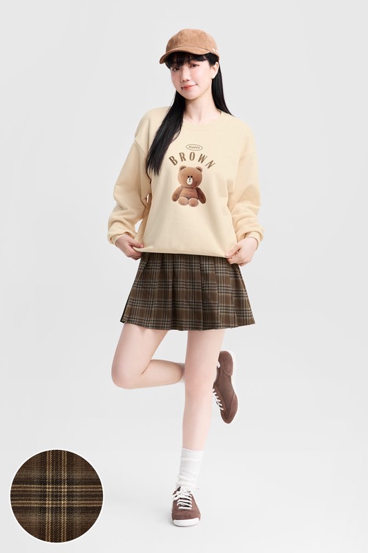 格紋百褶連褲短裙-女