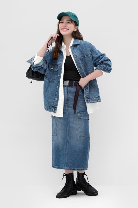 工裝牛仔長裙-女