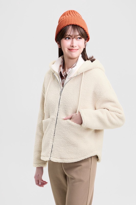 仿羊羔絨連帽外套-女