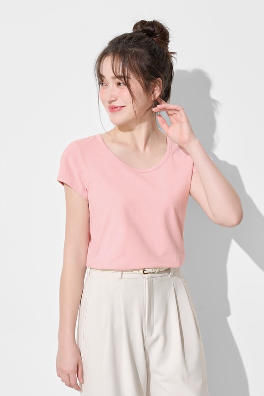 彈力大圓領短版T恤-女
