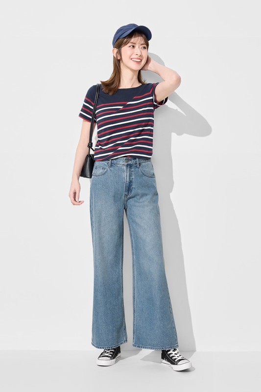 純棉船領條紋短袖T恤-女