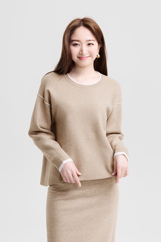 柔軟配色寬版毛衣-女