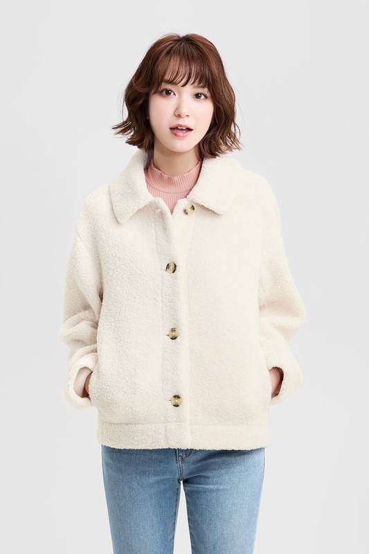 仿羊羔絨翻領外套-女
