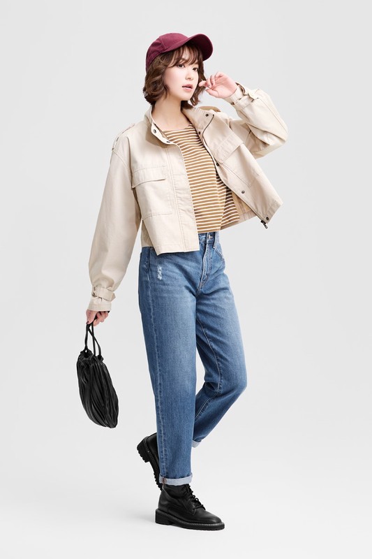 水洗立領短版外套-女