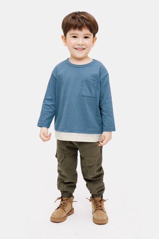 純棉口袋拼接上衣-童