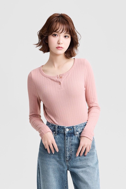 羅紋提花短版長袖T恤-女