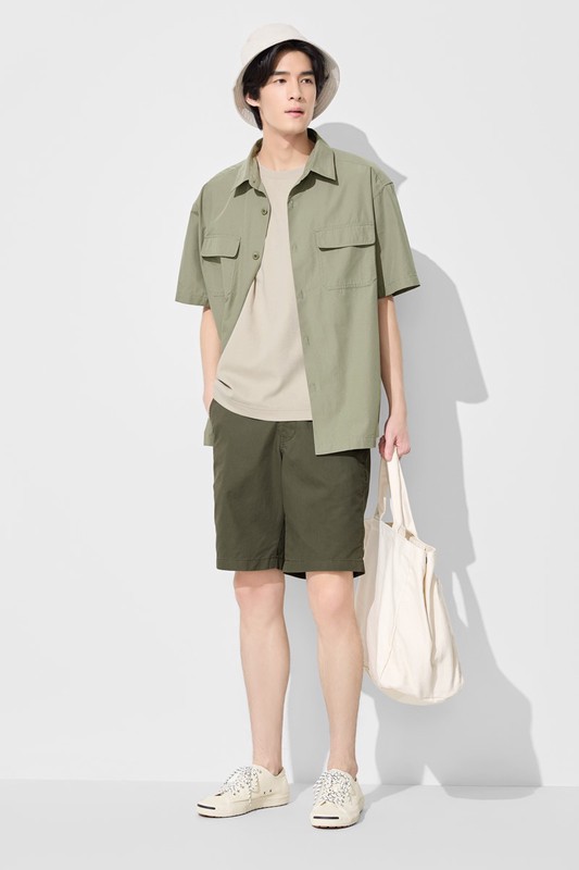 工裝寬版短袖襯衫-男