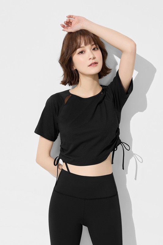 吸排抽繩短版T恤-女