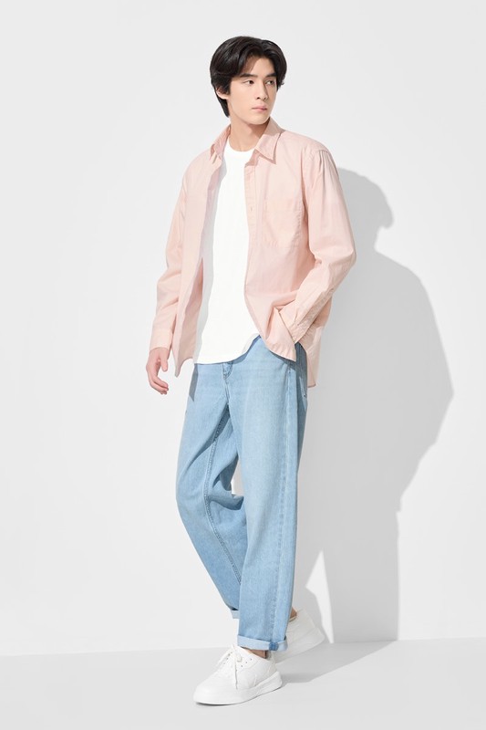 柔棉長袖襯衫-男