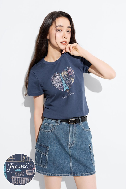 手繪巴黎印花T恤-女