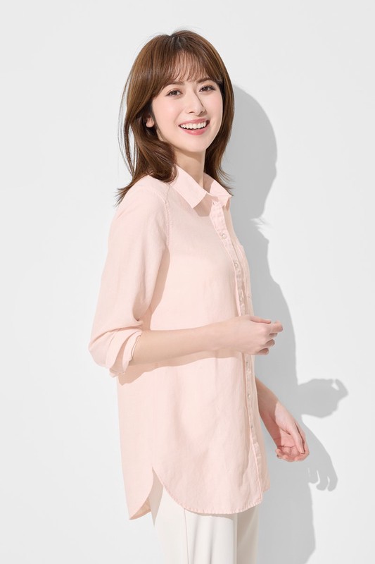棉麻長版襯衫-女