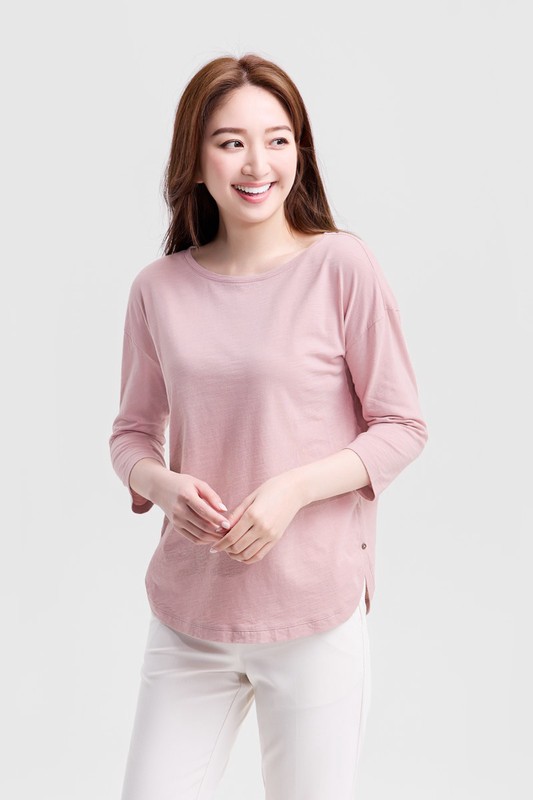 竹節棉船領七分袖上衣-女