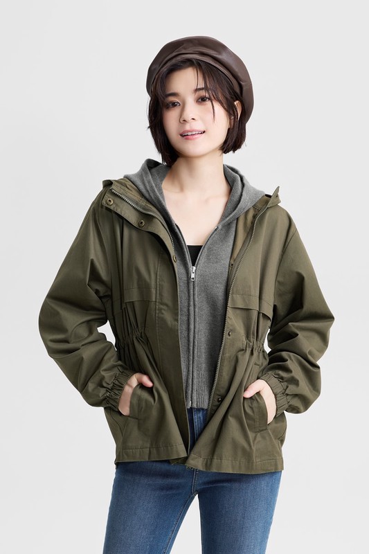 水洗連帽抽繩外套-女