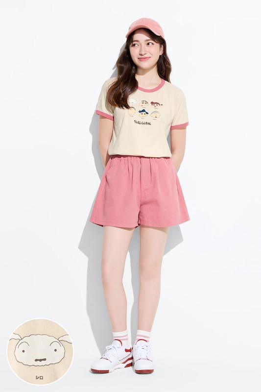 蠟筆小新羅紋配色印花T恤-02-女