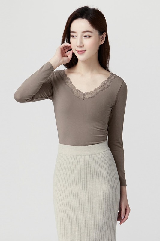 heatup蕾絲領八分袖上衣-女