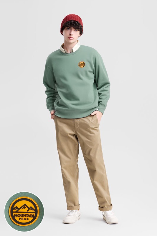 戶外探索刷毛徽章圓領衫-03-男