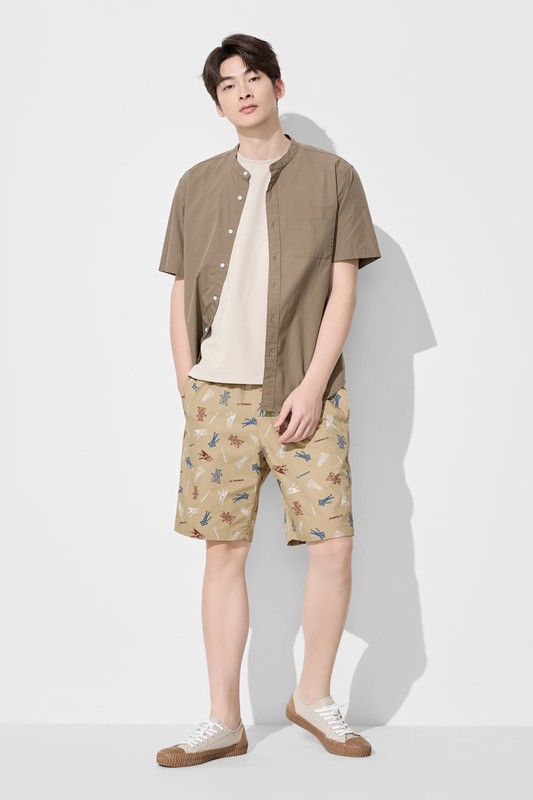 柔棉立領短袖襯衫-男