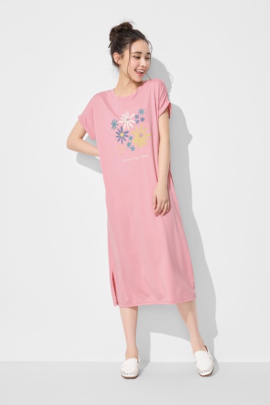 莫代爾花卉連袖長洋裝-女