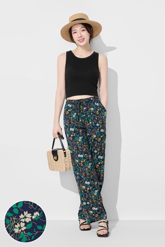 嫘縈植物花卉印花長褲-女