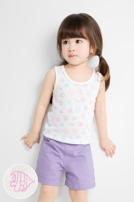 純棉網眼印花背心(2入)-童