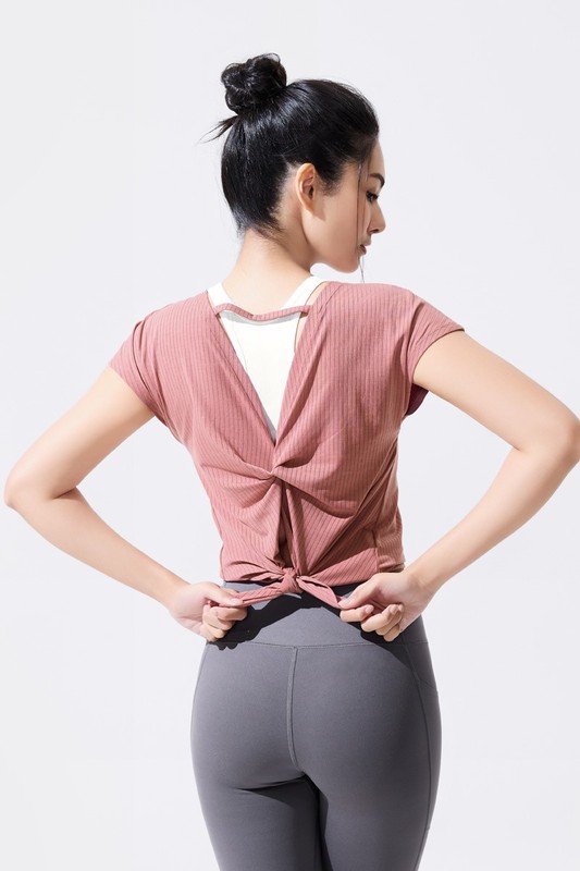 運動美背扭結連袖上衣-女
