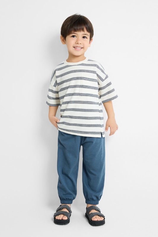 竹節棉束口褲-童