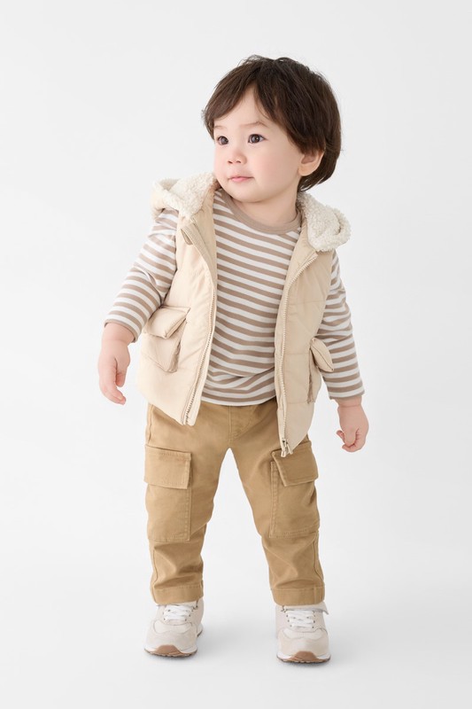 磨毛羅紋條紋圓領T恤-Baby