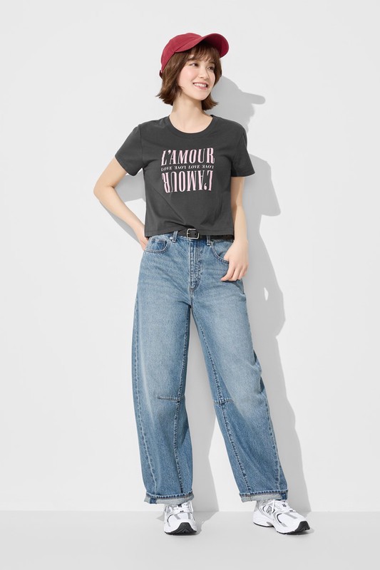 純棉圓領文字印花短版T恤-女