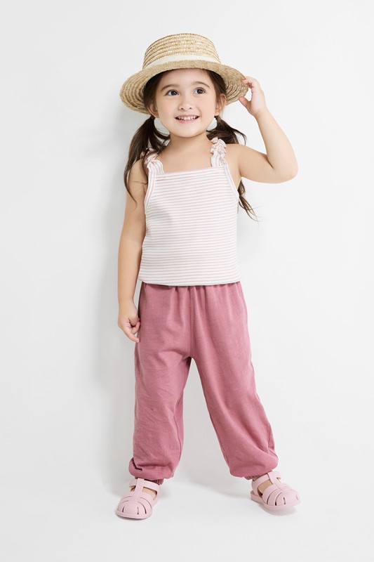 竹節棉束口褲-童